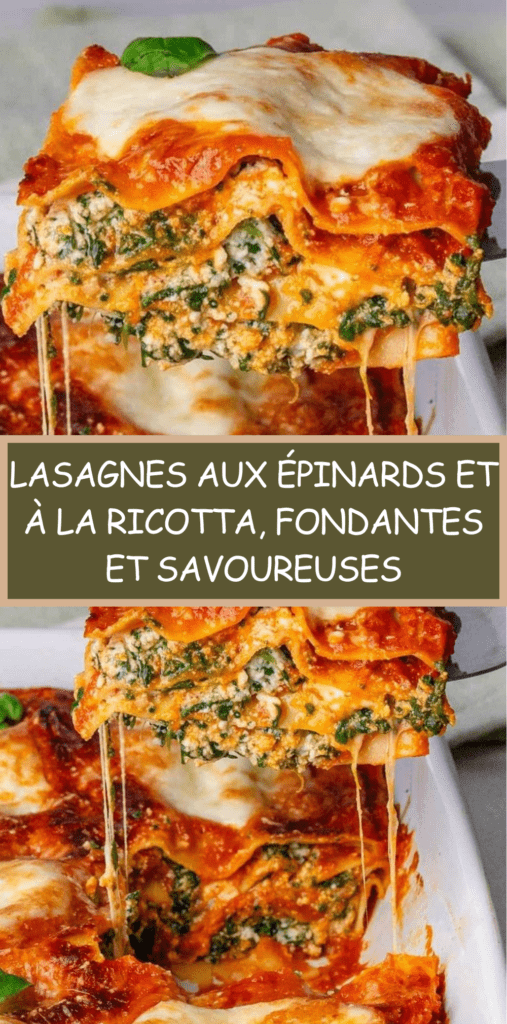 Lasagnes aux épinards et à la ricotta gratinées au four, couches de pâtes, sauce tomate maison et fromage doré
