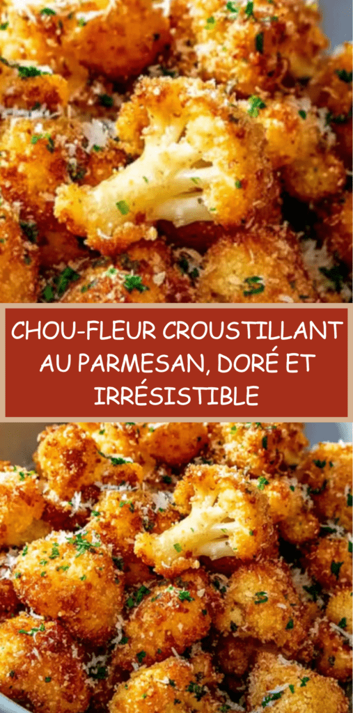 Fleurettes de chou-fleur croustillantes au parmesan, panure dorée au four, servies chaudes avec persil frais