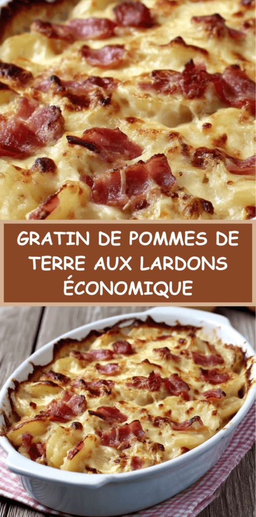 Gratin de pommes de terre aux lardons doré au four, pommes de terre fondantes, lardons fumés et crème onctueuse, servi chaud dans un plat familial.