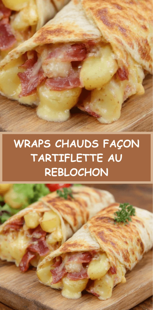Wraps chauds garnis de pommes de terre, lardons et reblochon fondu, dorés à la poêle et servis bien chauds.