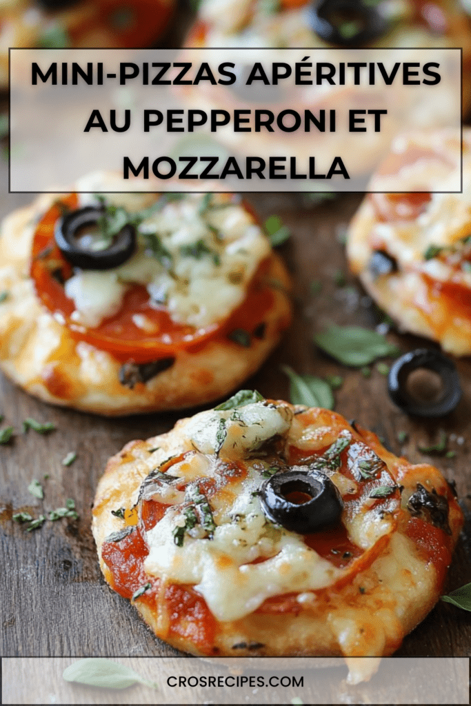 Mini-pizzas apéritives garnies de sauce tomate, mozzarella fondue et tranches de pepperoni, dorées au four et servies sur une plaque