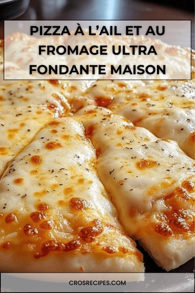 Pizza à l’ail et au fromage dorée au four avec mozzarella fondue, parmesan et herbes séchées sur pâte croustillante