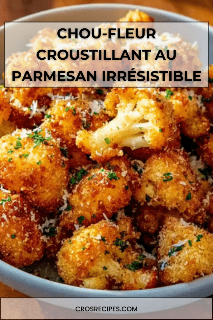 Fleurettes de chou-fleur croustillantes au parmesan, panure dorée au four, servies chaudes avec persil frais
