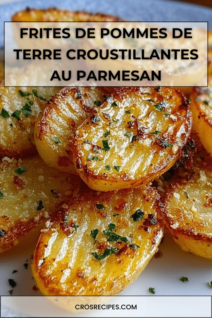 Frites de pommes de terre croustillantes au parmesan dorées au four, servies chaudes avec persil frais et texture croustillante.