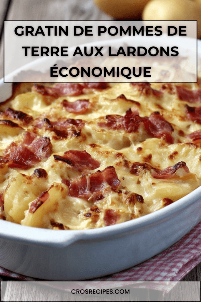 Gratin de pommes de terre aux lardons doré au four, pommes de terre fondantes, lardons fumés et crème onctueuse, servi chaud dans un plat familial.