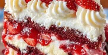 Gâteau aux fraises type fraisier avec génoise moelleuse, crème mascarpone lisse et fraises fraîches disposées en couronne, présenté sur un plat blanc élégant.