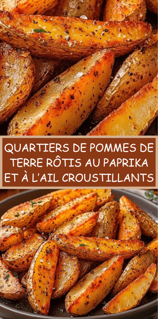 Quartiers de pommes de terre rôtis au four dorés et croustillants, assaisonnés au paprika fumé et à l’ail, servis chauds avec herbes fraîches