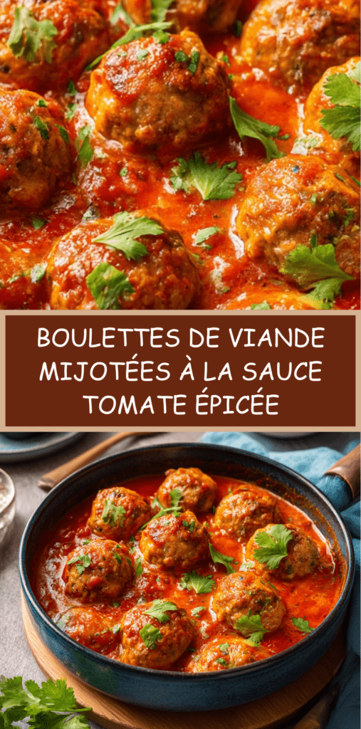Boulettes de viande maison mijotées dans une sauce tomate épicée, servies chaudes avec herbes fraîches et pain pour saucer.