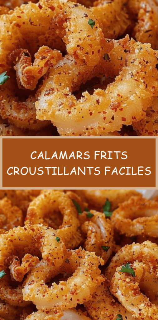 Assiette de calamars frits croustillants dorés, anneaux bien enrobés servis avec quartiers de citron et persil frais, texture croquante visible.