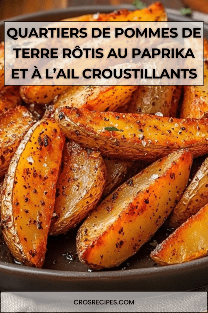Quartiers de pommes de terre rôtis au four dorés et croustillants, assaisonnés au paprika fumé et à l’ail, servis chauds avec herbes fraîches