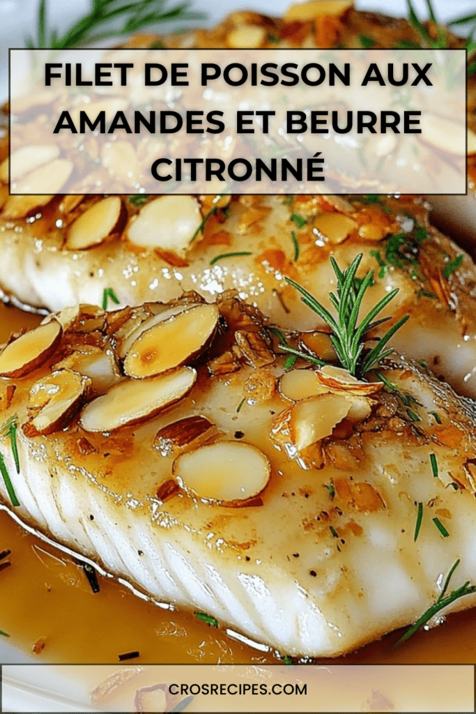 Filet de poisson doré à la poêle, nappé de beurre citronné aux amandes effilées, servi avec herbes fraîches et sauce brillante