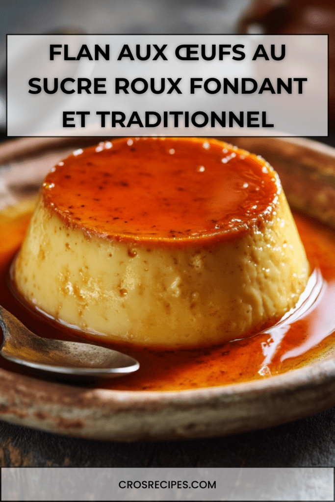 Flan aux œufs maison au sucre roux, texture lisse et fondante, cuit au bain-marie et servi bien frais.