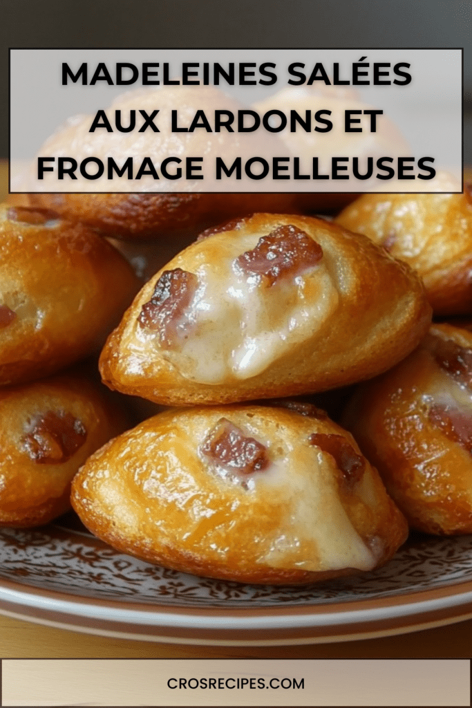 Madeleines salées dorées aux lardons et fromage, texture moelleuse avec cœur fondant, disposées sur une grille de refroidissement.