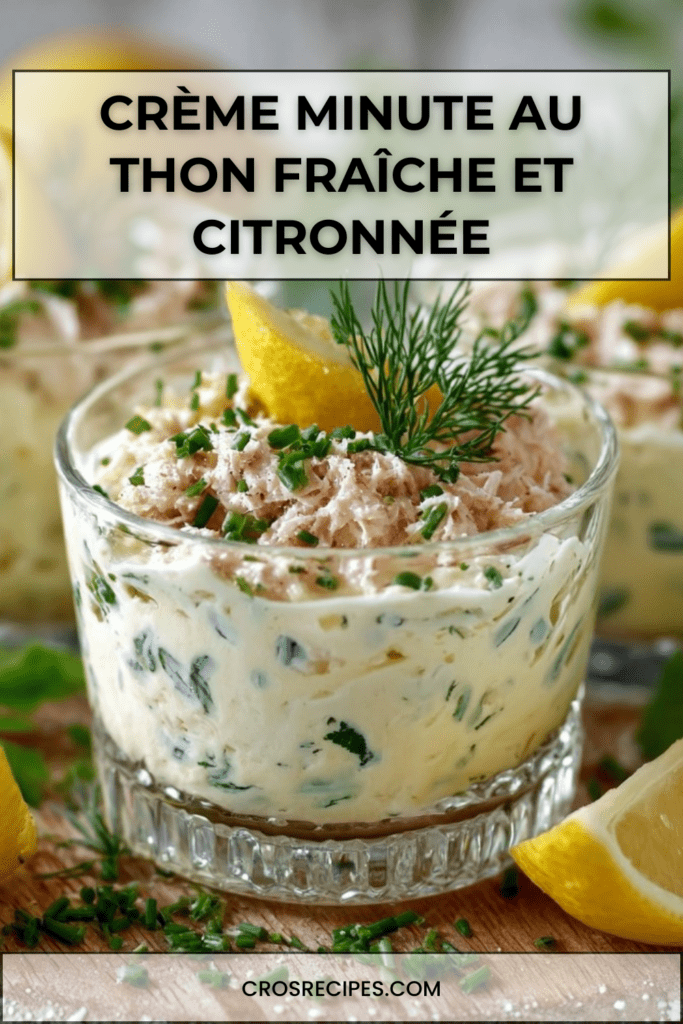 Verrines de crème minute au thon crémeuse garnies d’aneth frais et zeste de citron, servies bien fraîches pour l’apéritif.