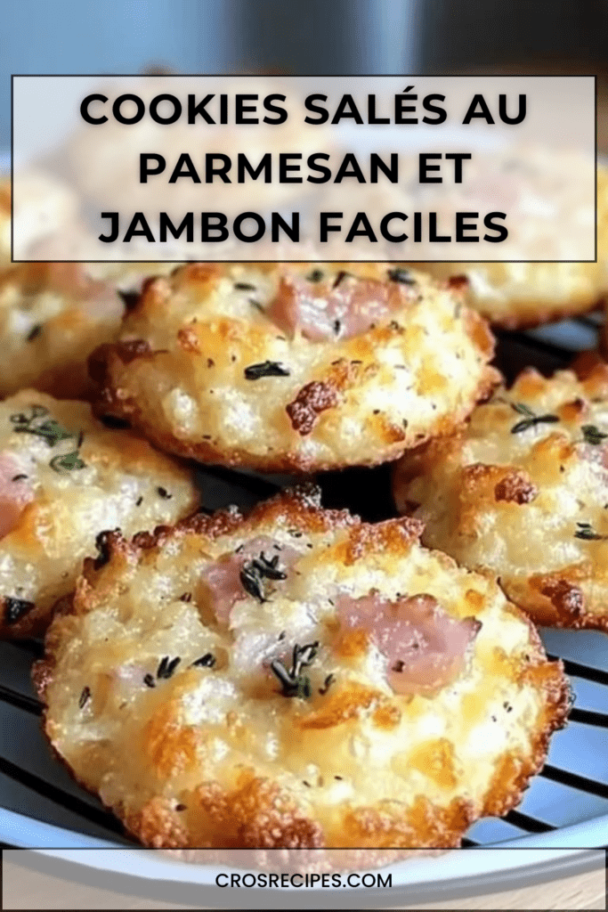 Cookies salés dorés au parmesan et jambon en dés, texture moelleuse à l’intérieur et croustillante à l’extérieur, présentés sur une plaque de cuisson