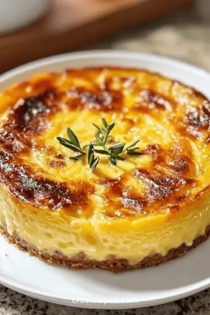 Flan provençal aux tomates, courgettes et poivrons, texture fondante et dorée, fromage gratiné visible, servi en part avec salade verte