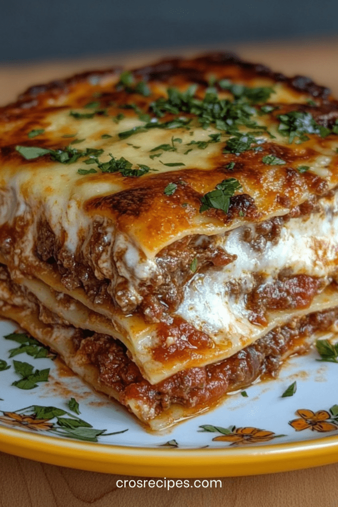 Lasagnes bolognaises maison gratinées au four avec couches de pâtes, sauce bolognaise riche, béchamel crémeuse et fromage doré