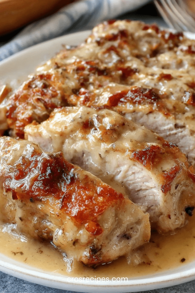 Rôti de veau confit en cocotte, tranché et nappé de jus clair, viande très fondante accompagnée de légumes.