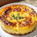 Flan provençal aux tomates, courgettes et poivrons, texture fondante et dorée, fromage gratiné visible, servi en part avec salade verte