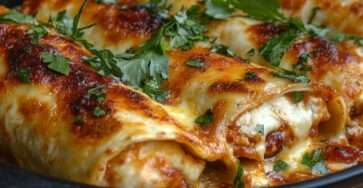 Plat de cannellonis gratinés au poulet nappés de tomates concassées et recouverts de fromage gratiné doré, servis bien chauds.