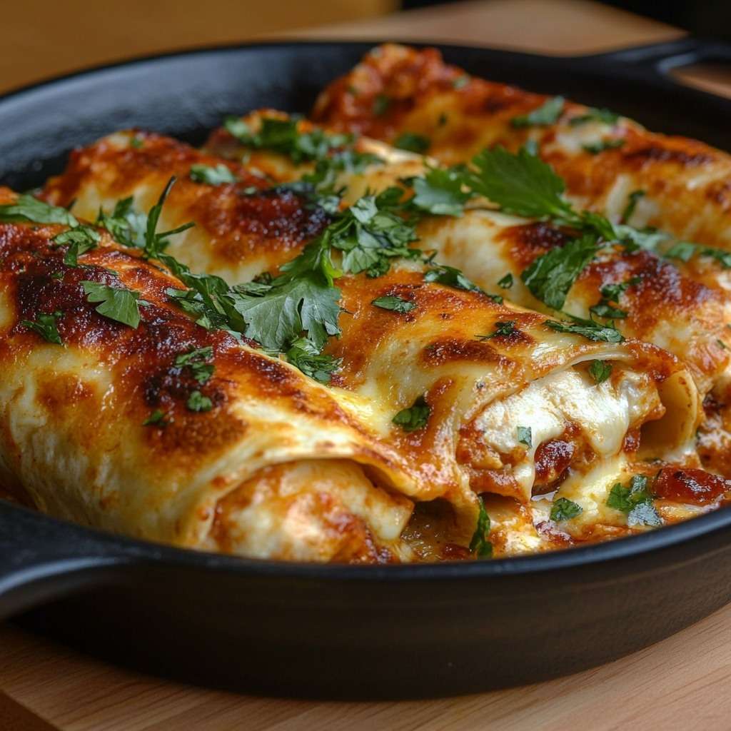 Plat de cannellonis gratinés au poulet nappés de tomates concassées et recouverts de fromage gratiné doré, servis bien chauds.