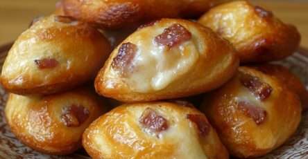 Madeleines salées dorées aux lardons et fromage, texture moelleuse avec cœur fondant, disposées sur une grille de refroidissement.