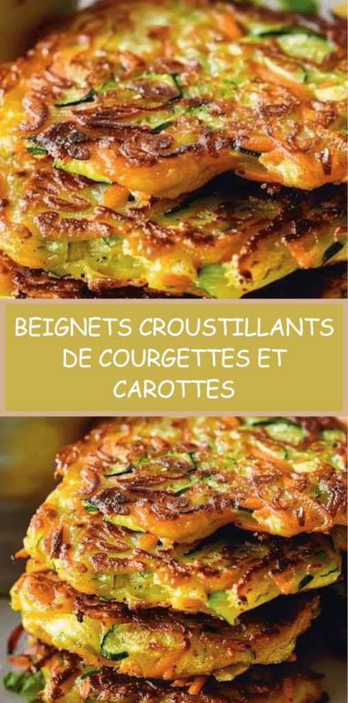 Beignets croustillants de courgettes et carottes dorés à la poêle, servis chauds avec une sauce yaourt citronnée et des herbes fraîches.
