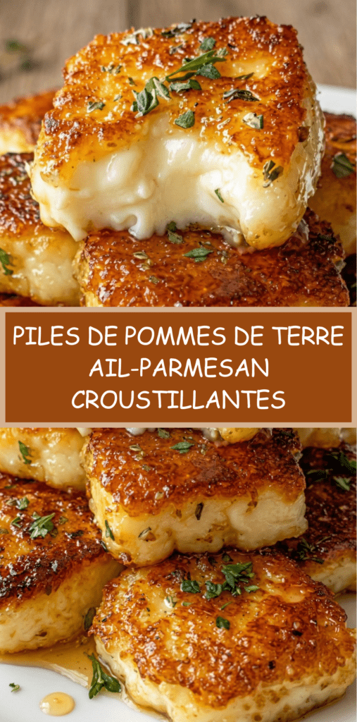 Piles de pommes de terre en rondelles, dorées et croustillantes, nappées de parmesan fondu et parsemées de persil, servies chaudes sur assiette.