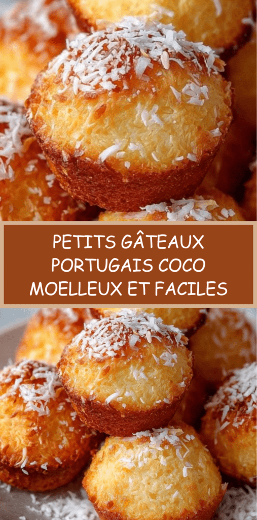 Petits gâteaux portugais à la noix de coco dorés, moelleux, avec texture légèrement croustillante sur le dessus et intérieur fondant.