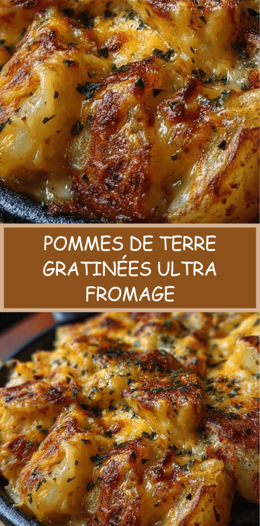 Plat de pommes de terre gratinées au four avec fromage fondu doré, crème, ail et persil frais, servi chaud dans un plat rustique.