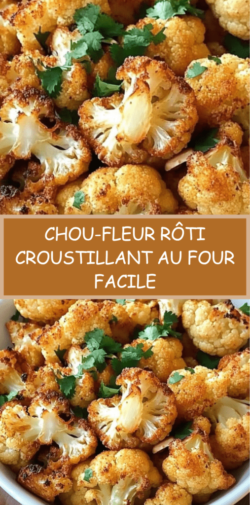 Fleurettes de chou-fleur rôties au four, dorées et croustillantes, assaisonnées au paprika et aux épices, garnies d’herbes fraîches.
