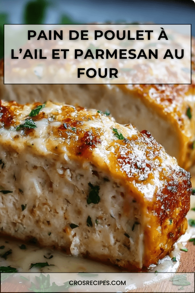 Tranches de pain de poulet à l’ail et parmesan, gratinées au four, servies avec une salade verte et une purée de pommes de terre, sur assiette blanche.