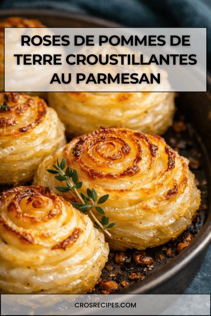 roses de pommes de terre croustillantes au parmesan dorées au four avec bords croustillants et centre fondant dans un moule à muffins