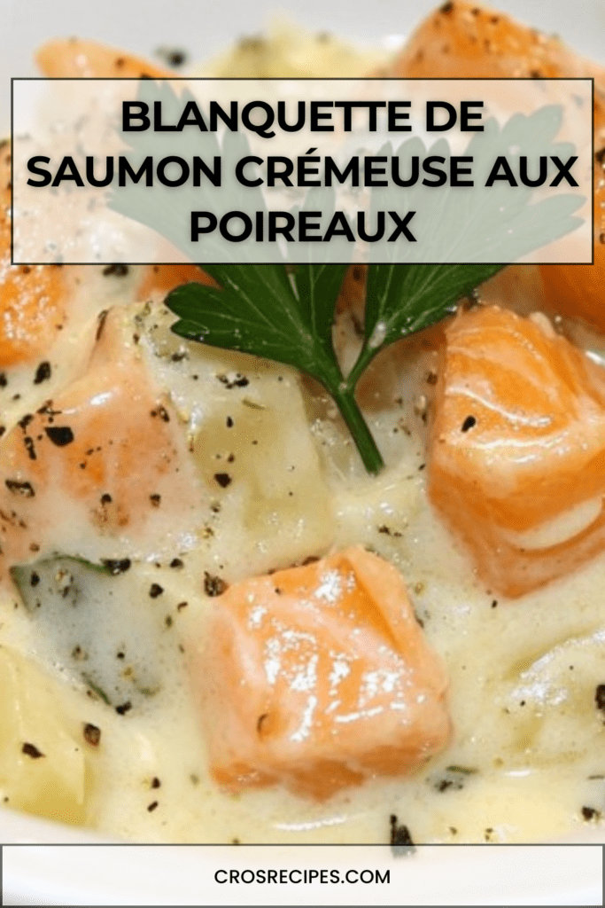 Blanquette de saumon crémeuse avec poireaux et carottes servie dans une assiette avec sauce onctueuse et persil frais.