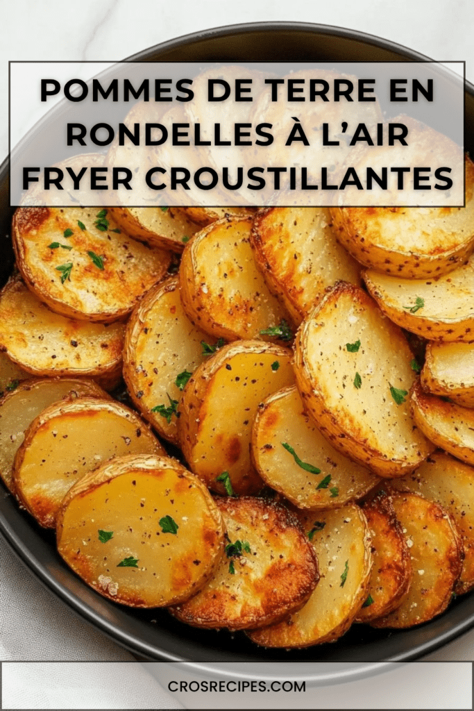 Rondelles de pommes de terre dorées et croustillantes cuites à l’air fryer, assaisonnées au paprika, aux herbes et garnies de persil frais dans une assiette de service.