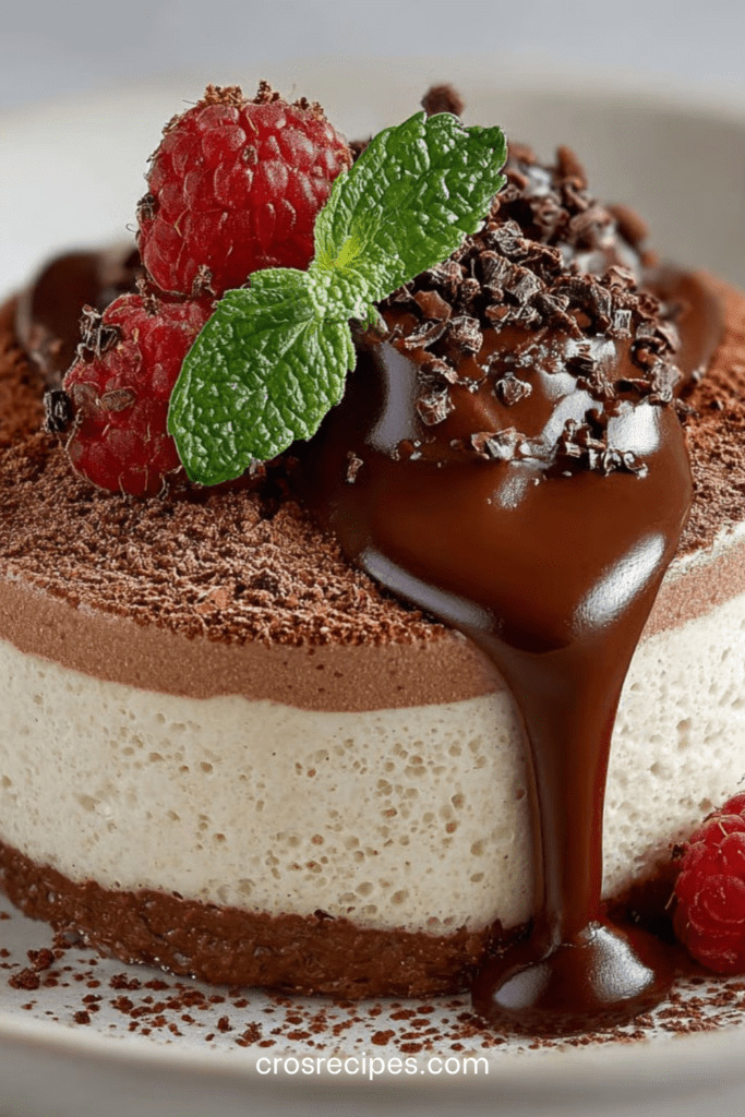 Verrines de mousse mascarpone au chocolat noir, texture aérienne et crémeuse, décorées de cacao en poudre et copeaux de chocolat.