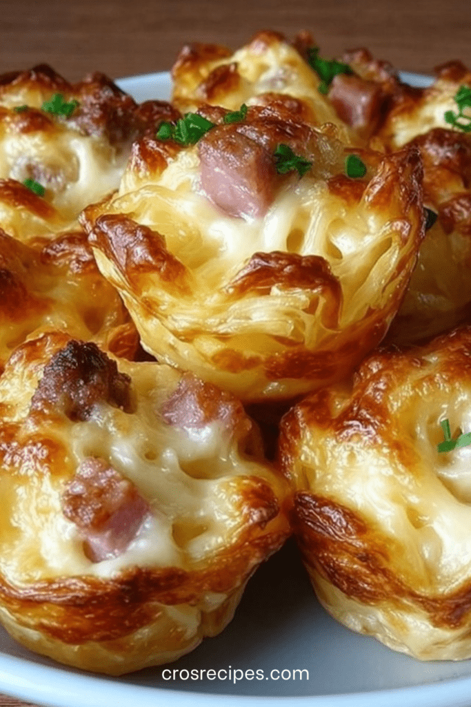 Bouchées moelleuses aux lardons fumés et comté gratiné, dorées au four, servies sur un plateau pour un apéritif maison.