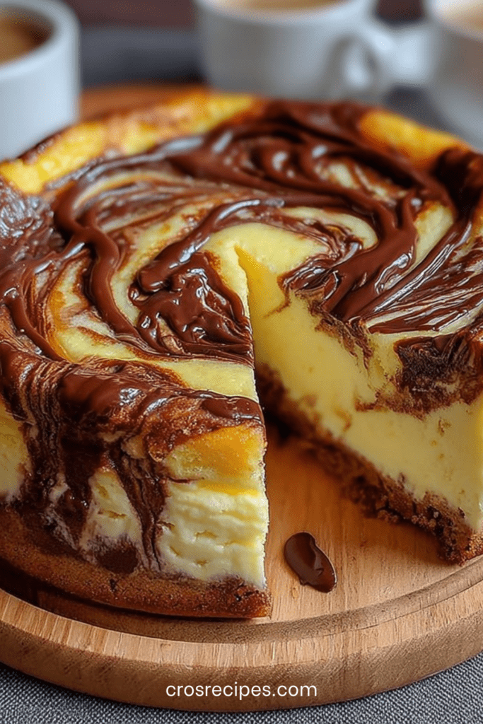 Gâteau marbré chocolat vanille à la texture crémeuse et moelleuse, avec un joli effet marbré et une surface légèrement dorée.
