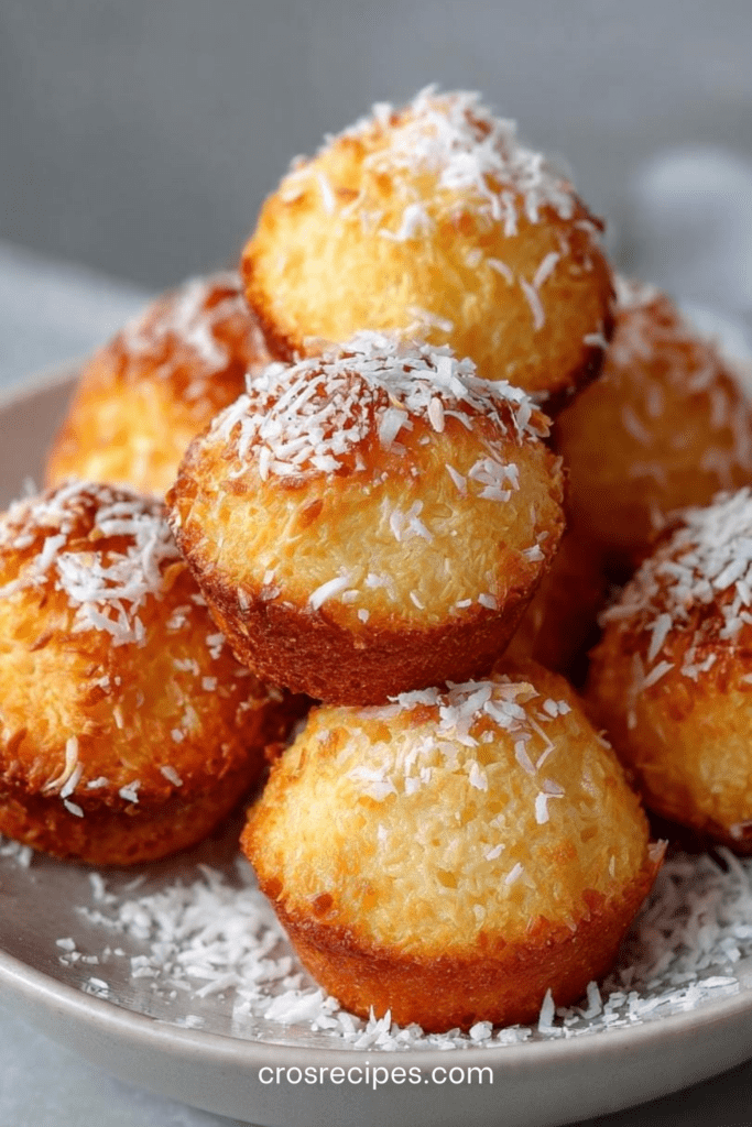 Petits gâteaux portugais à la noix de coco dorés, moelleux, avec texture légèrement croustillante sur le dessus et intérieur fondant.