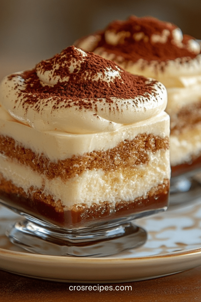 Verrines de tiramisu avec couches de crème mascarpone onctueuse, biscuits imbibés de café et cacao saupoudré sur le dessus.