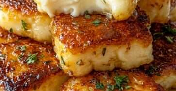 Piles de pommes de terre en rondelles, dorées et croustillantes, nappées de parmesan fondu et parsemées de persil, servies chaudes sur assiette.