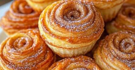 Bouchées cheesecake churros dorées, roulées dans un mélange sucre et cannelle, avec cœur crémeux au fromage frais, servies sur une assiette.
