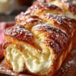 Babka au mascarpone moelleuse, brioche tressée dorée au four, garnie d’une crème onctueuse au mascarpone et saupoudrée de sucre glace