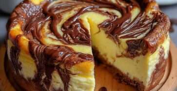 Gâteau marbré chocolat vanille à la texture crémeuse et moelleuse, avec un joli effet marbré et une surface légèrement dorée.