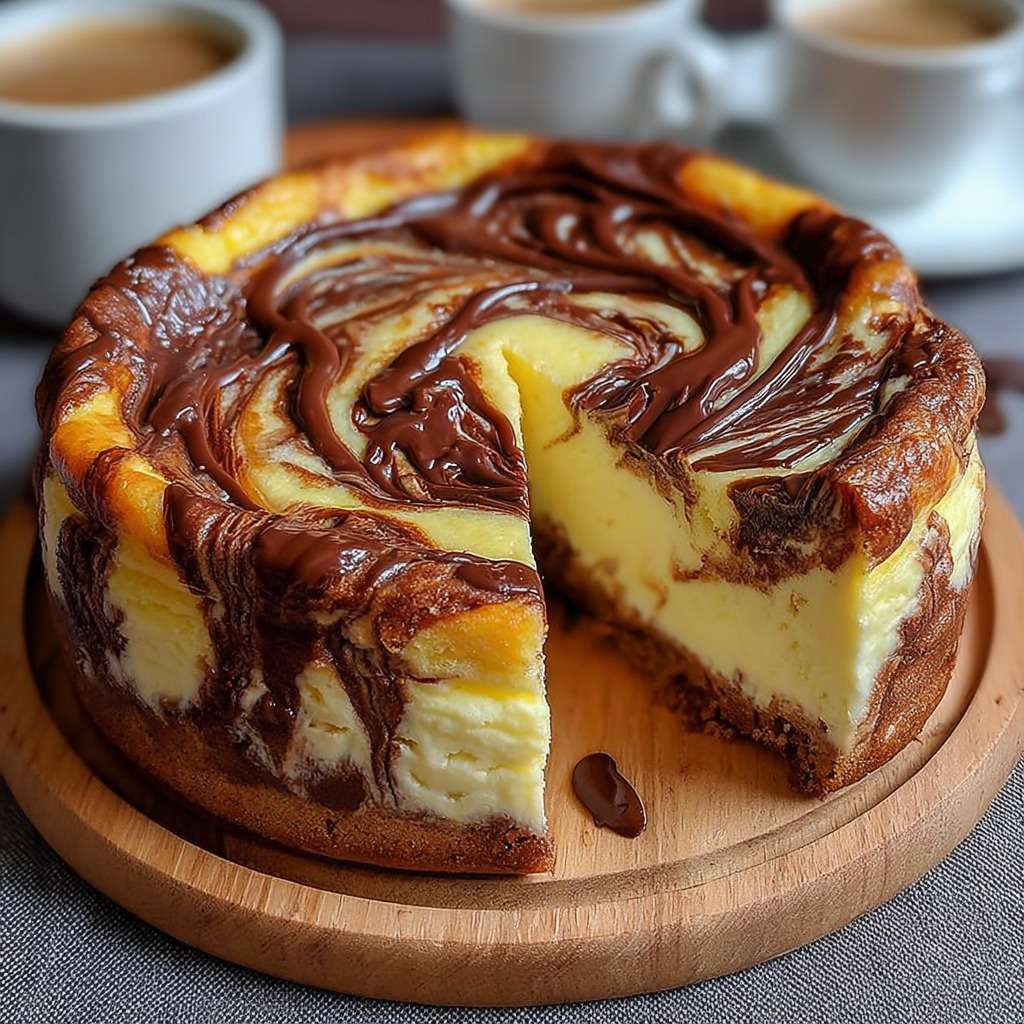 Gâteau marbré chocolat vanille à la texture crémeuse et moelleuse, avec un joli effet marbré et une surface légèrement dorée.