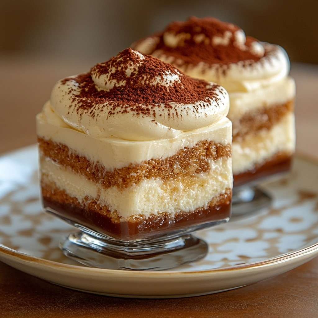 Verrines de tiramisu avec couches de crème mascarpone onctueuse, biscuits imbibés de café et cacao saupoudré sur le dessus.
