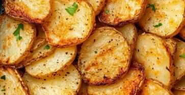 Rondelles de pommes de terre croustillantes à l’air fryer, dorées avec paprika et persil frais, servies chaudes dans une assiette.