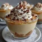 Verrines de crème au café surmontées de chantilly maison, avec biscuits émiettés et copeaux de chocolat, présentées en couches élégantes.
