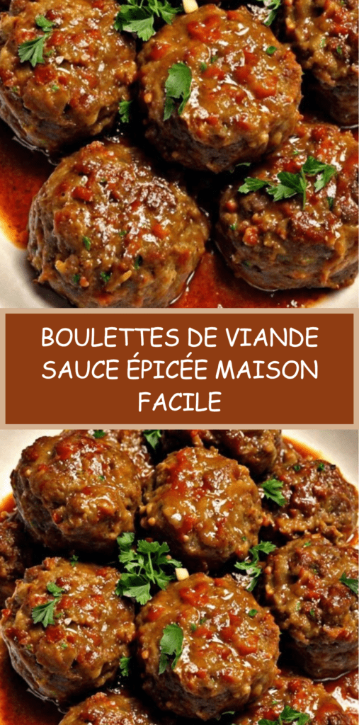 Assiette de boulettes de viande nappées d’une sauce tomate épicée maison, garnies de persil frais et servies chaudes avec accompagnement.