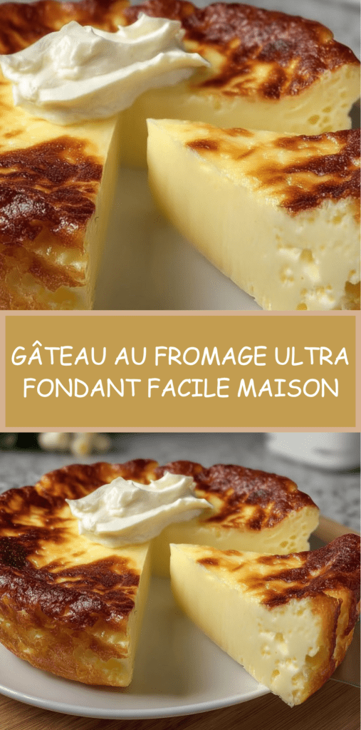 Gâteau au fromage ultra fondant doré, texture crémeuse entre flan et cheesecake, servi en part avec surface légèrement caramélisée